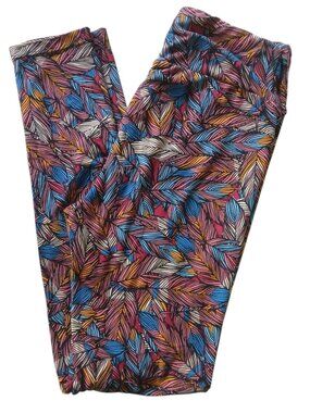 LuLaRoe Buttery Soft Leggings Multicolor Feathers Womens Size One Size  #025